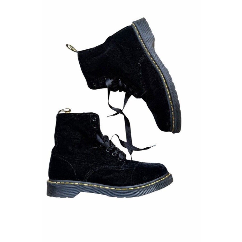 Dr. Martens Womens 1460 Pascal Velvet Black Boots Ribbon Laces Vegan 11